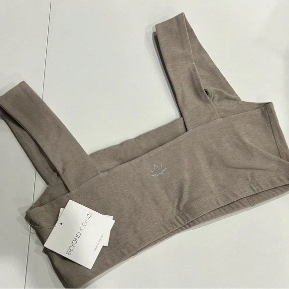 Beyond Yoga Women's Large Spacedye Squared Bra Birch Heather Tan NWT